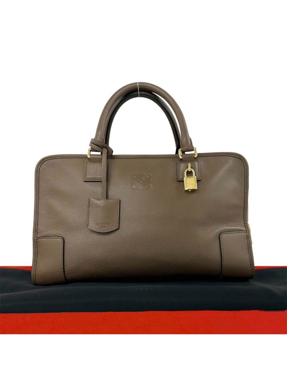 Loewe with Key Vintage Amazona 32 Anagram Logo Leather Mini Boston Bag Brown